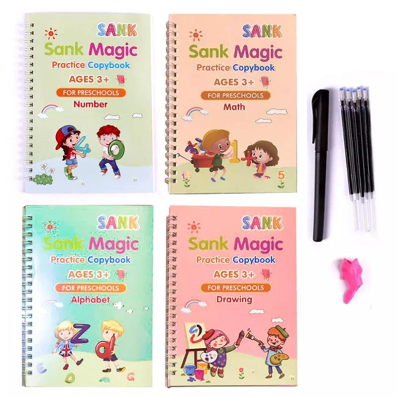 4 Livres Cahier d'apprentissage Magique pour enfants, Réutilisable